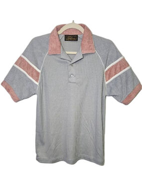 Vintage Gold Standard Terry Cloth Polo Shirt XL Gray Pink Retro 70s 80s